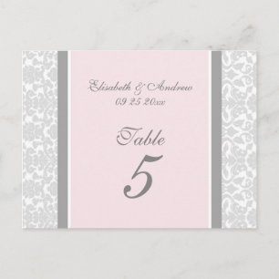 Cartes Numéro De Table mariage Rose Grey Damask
