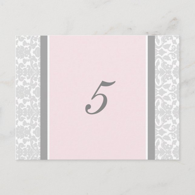 Cartes Numéro De Table mariage Rose Grey Damask (Devant)
