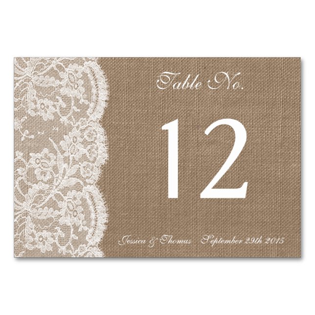 Cartes Numéro de tableau de la collection Burlap & (Devant)