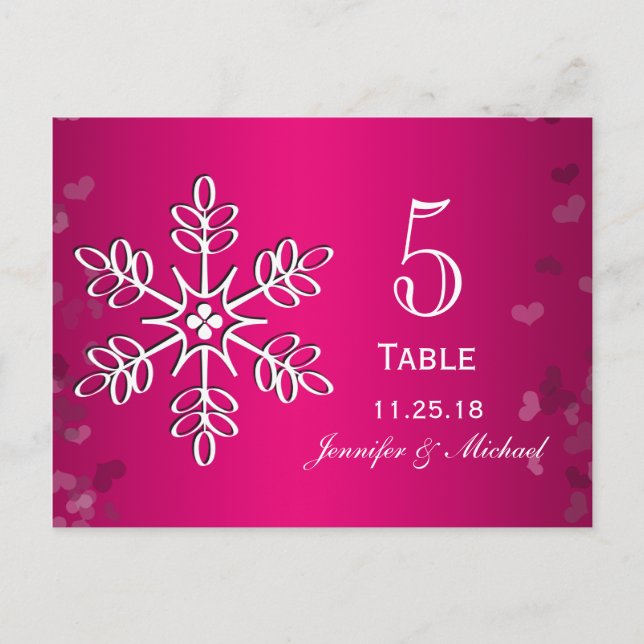 Cartes Numéro de tableau du Mariage de flocons de  (Devant)
