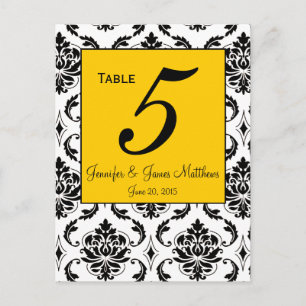 Cartes Numéro de tableau Mariage damassé jaune
