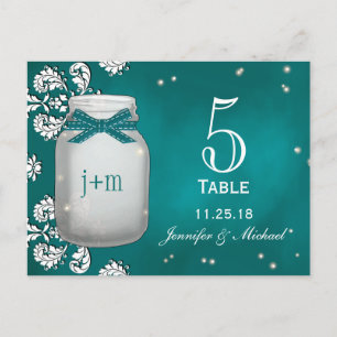 Cartes Numéro de tableau turquoise Mason Jar avec 