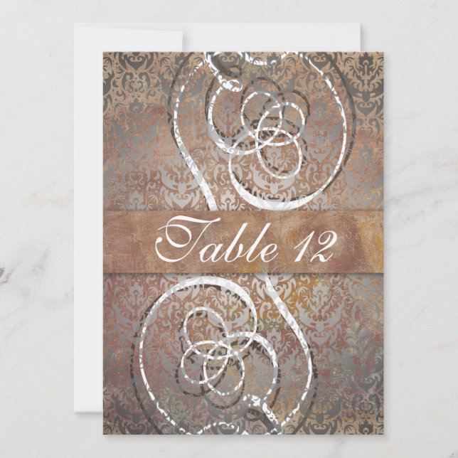 Cartes numérotées de table élégantes en damas tosc (Devant)
