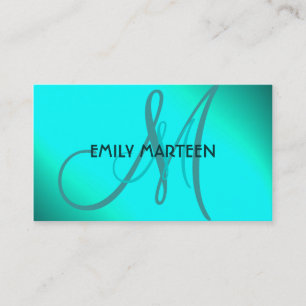 Cartes personnalisées monogramme colorées Aqua