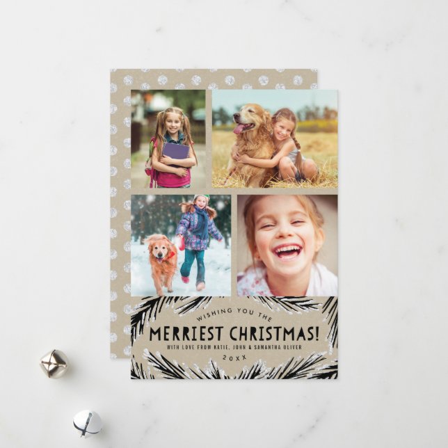 Cartes photo de Noël Cute Kraft (Devant/Arrière en situation)