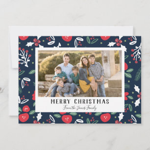 Cartes photo de Noël Floral bleu marine