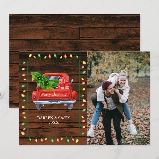Cartes photo de Noël Rustique en bois et cordes (Devant / Derrière)