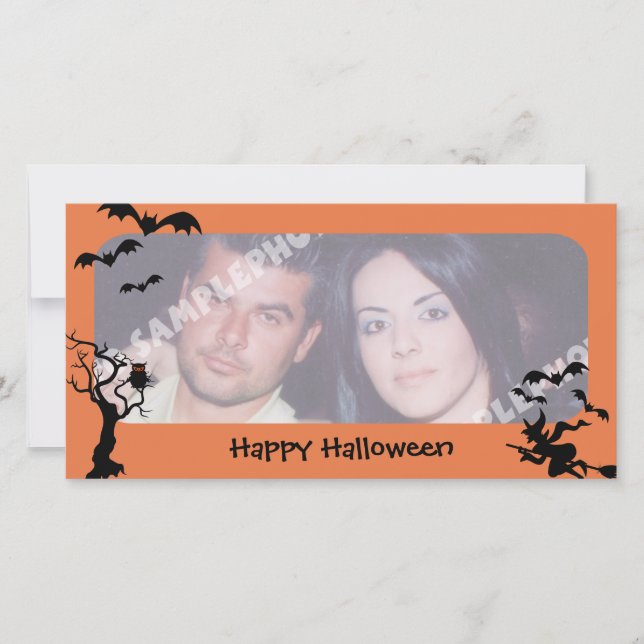 Cartes photo Halloween Arbre effrayant, Chauves-so (Devant)