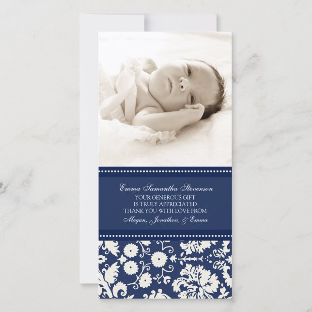 Cartes photos blancs bleus de baby shower de Merci (Devant)