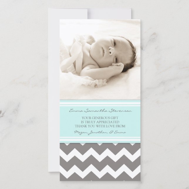Cartes photos de baby shower de Merci de gris bleu (Devant)