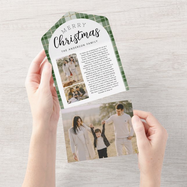 Cartes photos de Noël de famille verte triple (Déchirure)