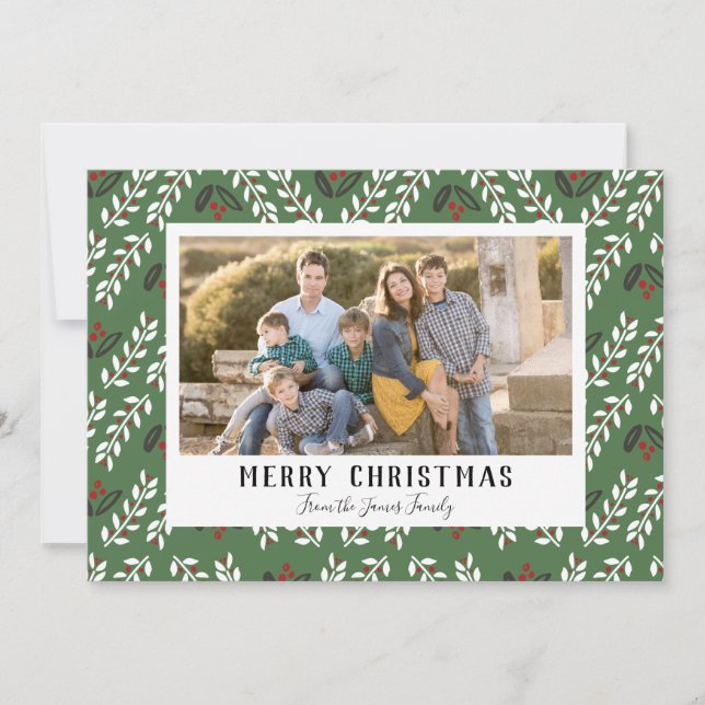 Cartes photos de Noël florales vertes (Devant)
