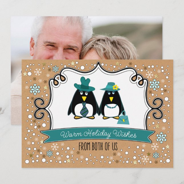 Cartes photos de Noël Pingouin Amusant (Devant / Derrière)