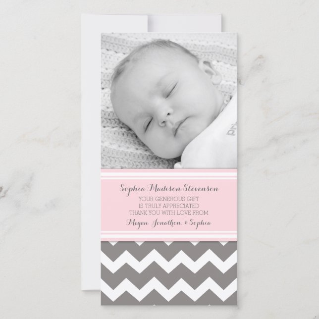 Cartes photos gris roses de baby shower de Merci (Devant)