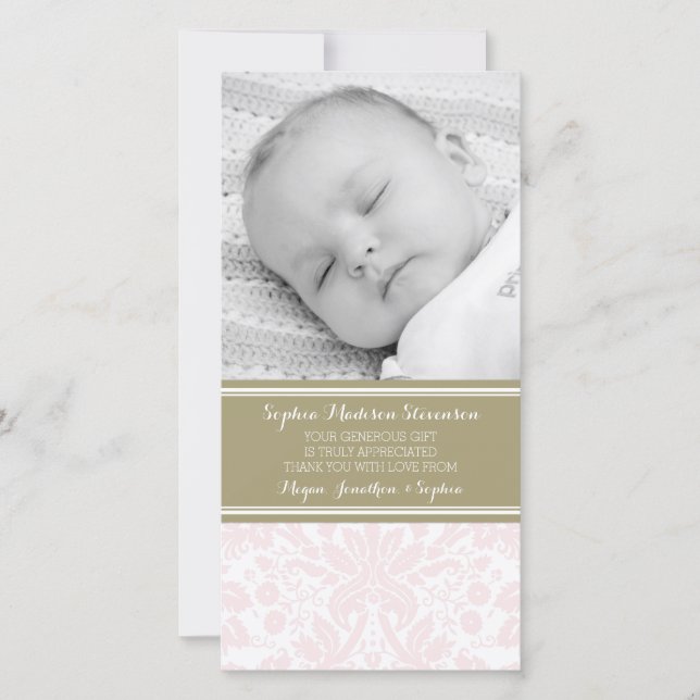 Cartes photos roses de baby shower de Merci de (Devant)