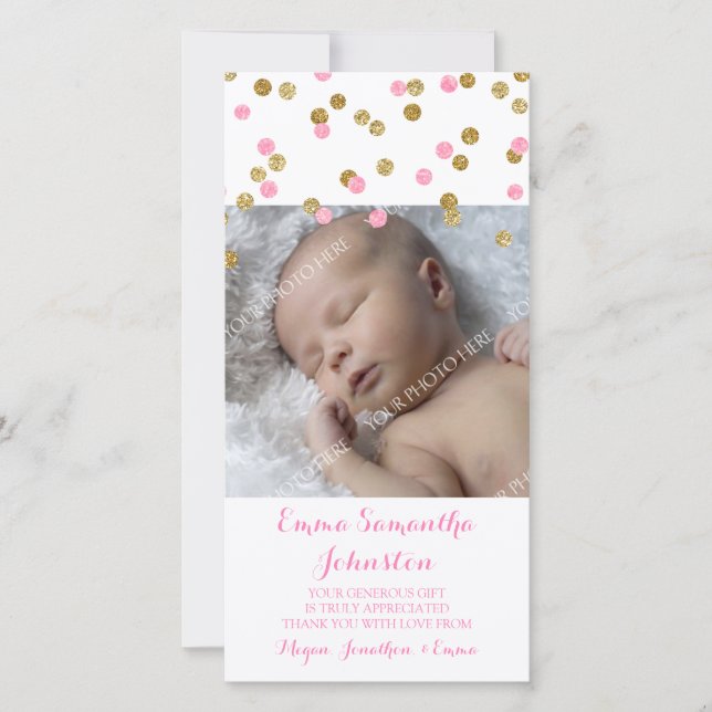 Cartes photos roses de baby shower de Merci d'or (Devant)