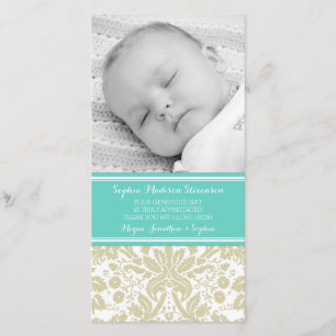 Cartes photos turquoises de baby shower de Merci