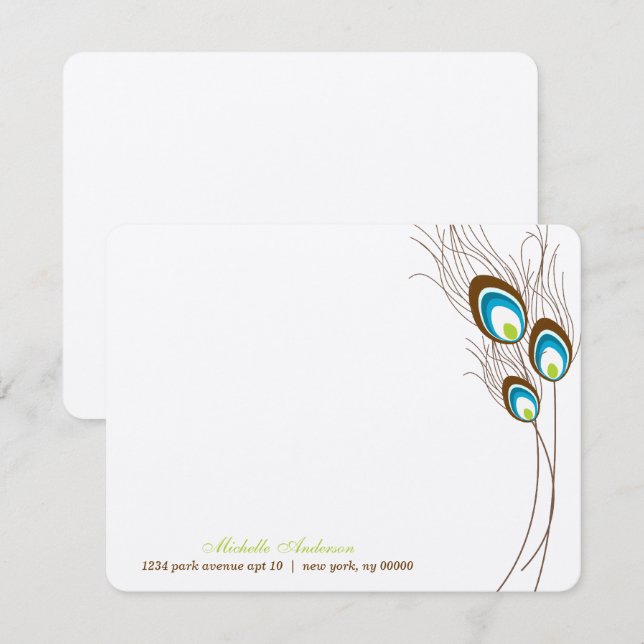 Cartes plates à motif de plumes de paon vert (Devant / Derrière)