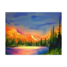 Cartes postale aquarelle des montagnes de Lumière 