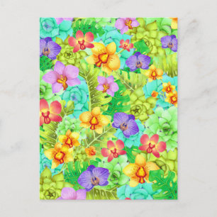 Cartes postale aquarelle Orchidées Succulentes Mon
