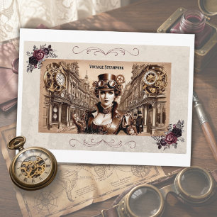Cartes postale de montre à lunettes de femme Steam