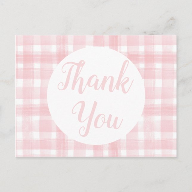 Cartes postales à motif gingham rose et blason de  (Devant)