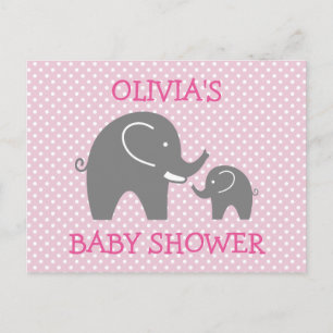 Cartes postales baby showers d'éléphants gris rose