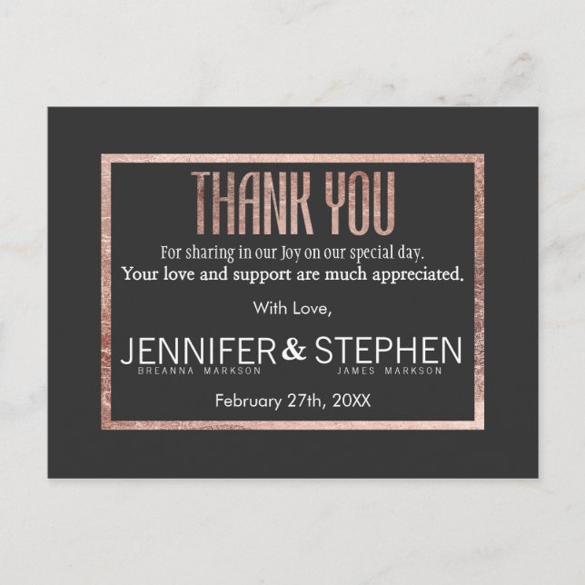 Cartes postales Chic Faux Rose Gold Merci (Devant)
