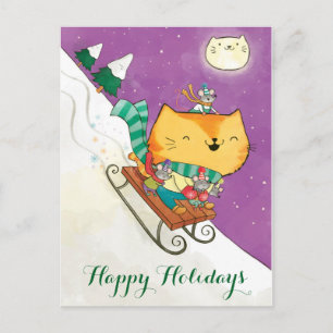 Cartes postales Christmas Cute Cat's Sled