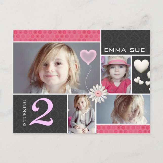 Cartes Postales Damask Hearts Party Invitations (Devant)