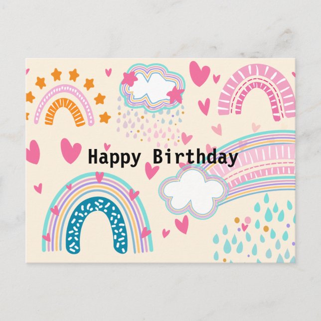Cartes postales d'anniversaire dessin animé arc-en (Devant)