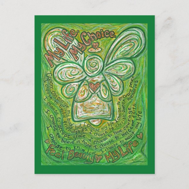 Cartes postales d'art de l'ange gardien vert poème (Devant)