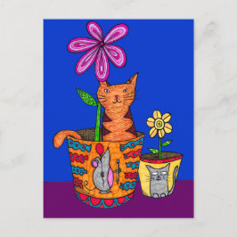 Cartes postales de chat assis dans un pot de fleur