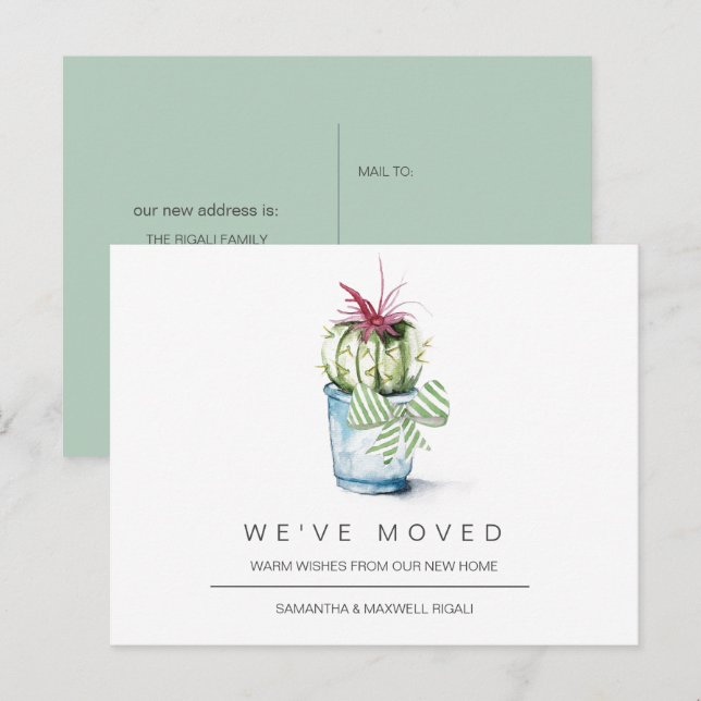Cartes postales de déménagement Cactus aquarelle (Devant / Derrière)