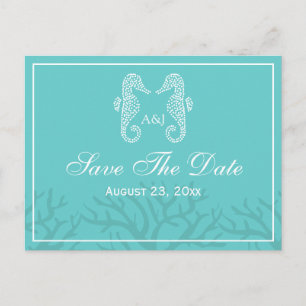 Cartes postales de faire-part de Aqua Monogram Sea