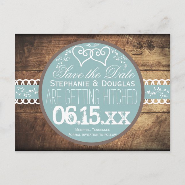 Cartes postales de faire-part de mariage en bois r (Devant)
