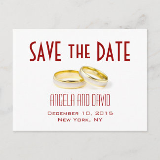 Cartes postales de mariage en rouge avec anneaux d
