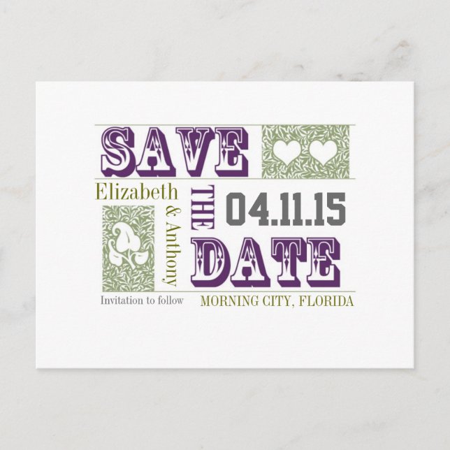 Cartes postales de mariage smart et chic pour anno (Devant)
