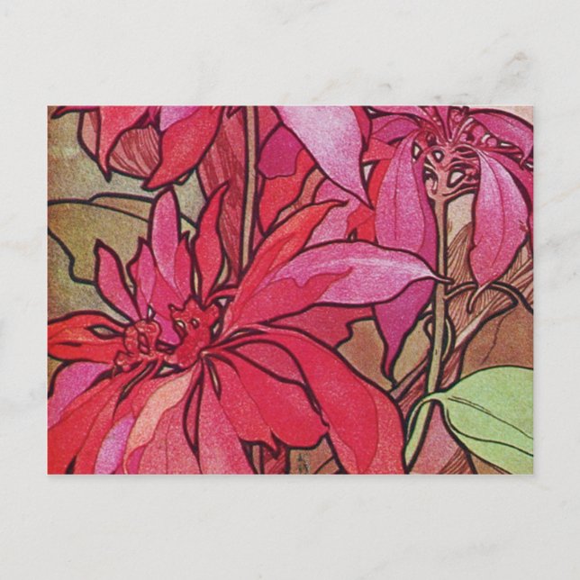 Cartes postales de Noël Alphonse Mucha Poinsettias (Devant)