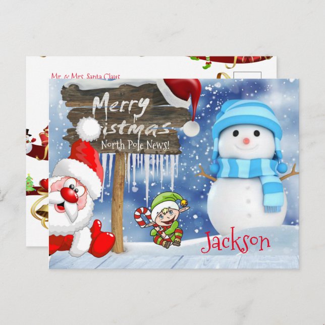 Cartes postales de Noël Pôle Nord (Devant / Derrière)