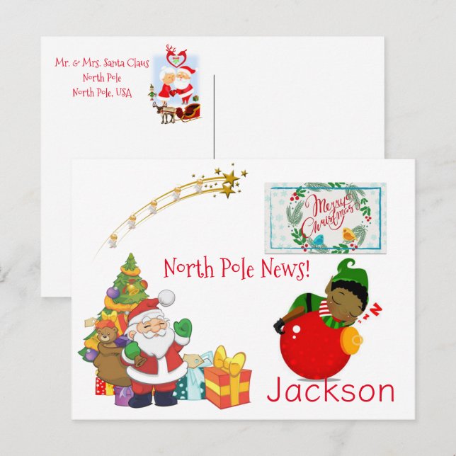Cartes postales de Noël Pôle Nord Père Noël Elf (Devant / Derrière)
