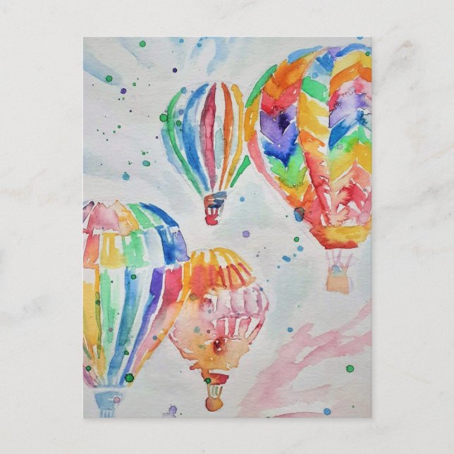 Cartes postales de peinture aquarelle en montgolfi (Devant)