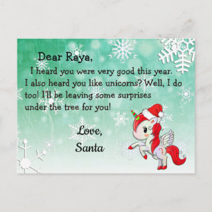 Cartes postales de Père Noël : Unicorne rouge à Sa