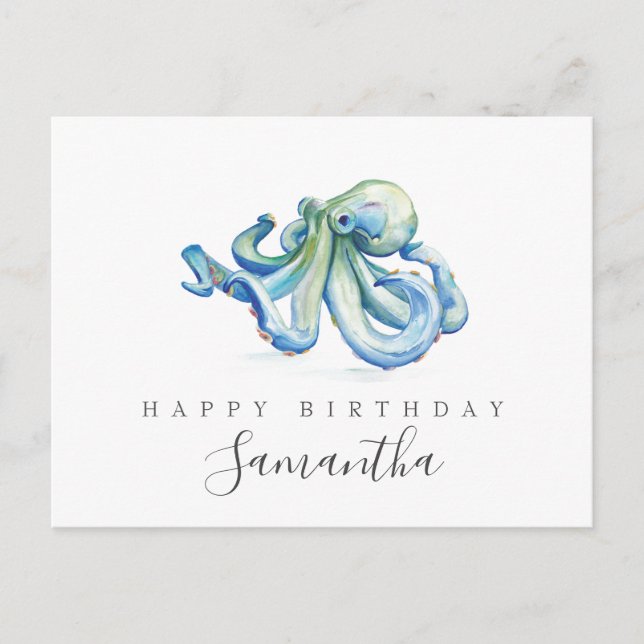 Cartes Postales de Pieuvre Aquarelle Bleue (Devant)