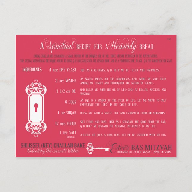 Cartes postales de Recette Challah (Devant)