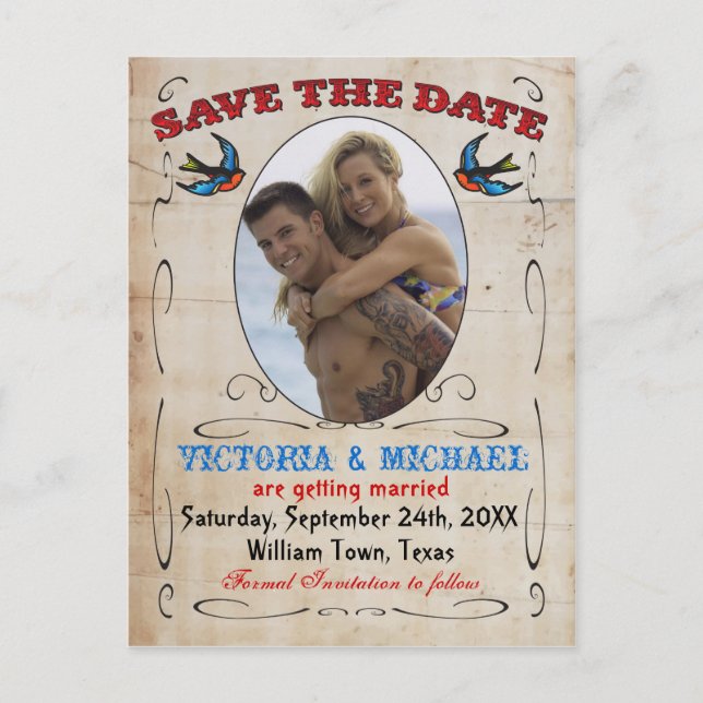 Cartes postales de tatouage pour annoncer la date (Devant)