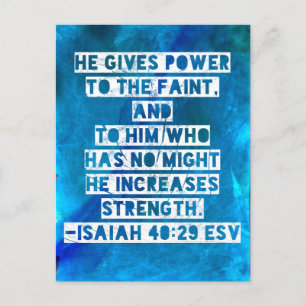 Cartes postales de verset biblique Esaïe 40:29