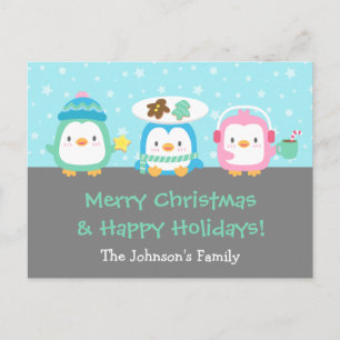 Cartes postales de voeux de Noël joyeux pingouins