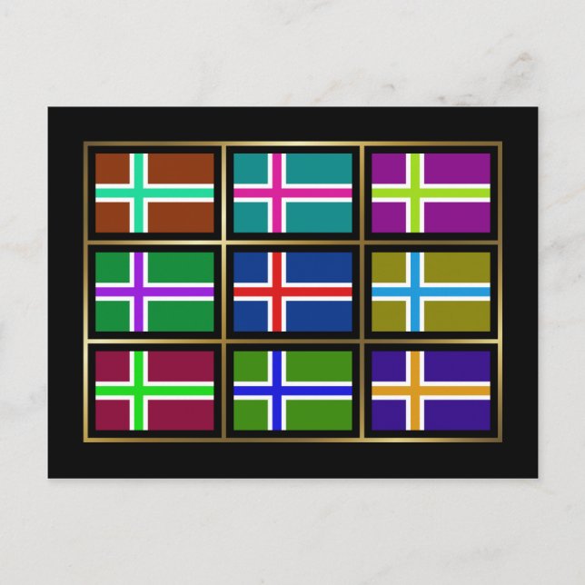 Cartes postales drapeaux multicolores d'Islande (Devant)