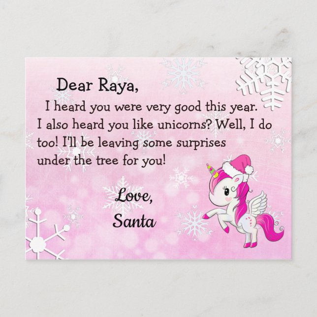 Cartes postales du Père Noël : Licorne rouge au ch (Devant)